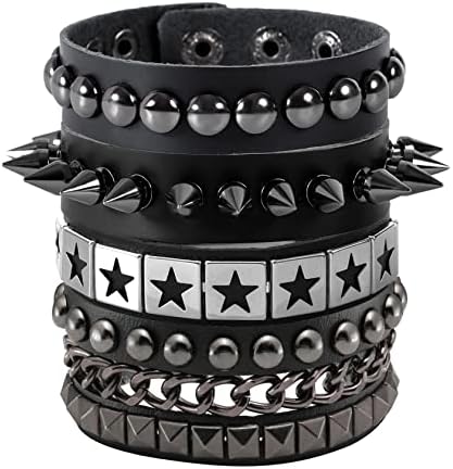 JAZTAKU Punk Goth Bracelet for Men Women Hip Hop Rivet Wristband